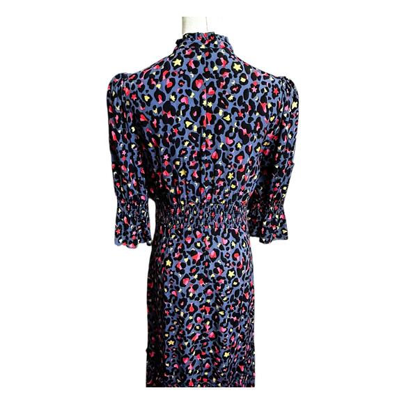 WYSE London Aimee Leopard Midi Dress Size 1 Fit S Ruffled Neckline 100% Viscose - Picture 10 of 13